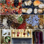 ASSORTED COSTUME JEWELLERY including unmounted cameo portraits, necklaces, rings, earrings, etc.,