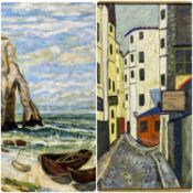 AFTER COURBET oil on canvas - entitled 'Falaises d'Etretat', 54 x 65cms, together with modernist oil