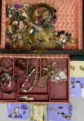 ASSORTED COSTUME JEWELLERY in a rosewood trinket box with string inlay Provenance: private