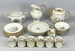 PORCELAIN TEA SERVICE, LATE 19TH/EARLY 20TH CENTURY, bat-printed decoration, farmer, cow and rural