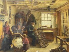 ‡ JOSEPH WRIGHTSON MCINTYRE (British, 1841 - 1897) oil on canvas - fisherman's cottage with figures,