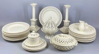 ROYAL CREAMWARE ASSORTMENT, including pair of candlesticks, 32cms (h), oval lattice work