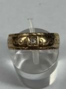 9CT ROSE GOLD RING with engraved decoration and set with a small diamond, size Q, 3gms Provenance: