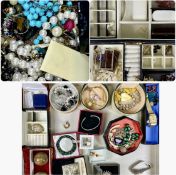 LARGE ASSORTMENT OF COSTUME JEWELLERY, including bracelets, brooches, rings, wristwatches, and other