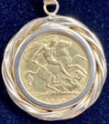 GEORGE V 1914 GOLD HALF SOVEREIGN mounted as a pendant with 9ct gold chain, 11.5gms gross