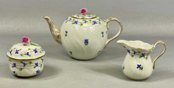 HEREND OF HUNGARY 'CORNFLOWER GARLAND' PORCELAIN tea set comprising globular teapot, lidded sugar