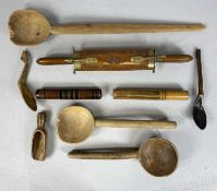 ANTIQUE & VINTAGE WOODEN COLLECTABLES, two sycamore cawl spoons, 35cms (l) the longest, Mauchline