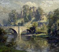 ‡ HODGKIN DIXON (active 1904 - 1925) oil on canvas - Dinham Bridge, Ludlow, catalogue exhibition