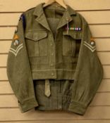 ROYAL SIGNALS CORPS CORPORAL'S SERGE BATTLEDRESS BLOUSE AND TROUSERS, blouse 1949 pattern size 14,