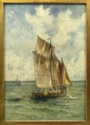 ‡ ALBERT CAUSSIN (French, 1854 – 1904) watercolour – fishing boats off the coast, signed lower
