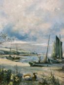 ‡ CLAUDE WANE (British late 19th/early 20th century) oil on board - entitled 'Beach, Cemaes', signed