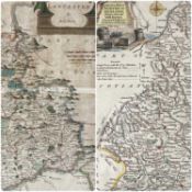 TWO ANTIQUE HAND COLOURED ENGRAVED MAPS, Robert Morden 'The County Palatine of Lancaster', 1695 or
