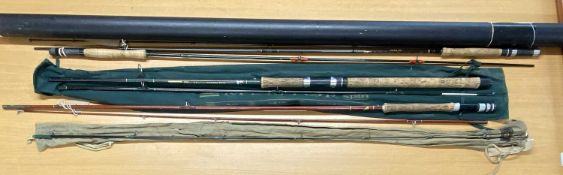 ASSORTED FISHING RODS including Shakespeare Diamond carbon two-piece spinning rod, Abu Garcia
