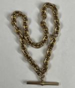 YELLOW METAL CHAIN LINK WATCH CHAIN stamped 15c, having T-bar, 31cms (l), 26.7gms Provenance: