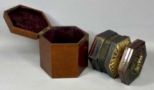 19TH CENTURY 48 BUTTON CONCERTINA, rosewood fret pierced ends, bone buttons, in octagonal mahogany