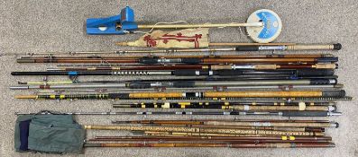 ASSORTED VINTAGE FISHING RODS, mainly sea tackle, and Treasure Master metal detector, etc.
