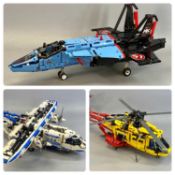 LEGO TECHNIC cargo plane, 64cms (l), rescue helicopter, 60cms (l), and fighter jet, 60cms (l), all