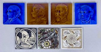 GROUP OF LATE 19TH CENTURY CERAMIC TILES, J. C. Edwards Ruabon and others, two brown glazed and