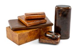 ASSORTED SNUFF & CIGARETTE BOXES including burr maple cigarette box, burr maple cigarette case, burr