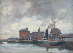 THOMAS ALFRED WEST (British 1864-1947) oil on board, titled verso 'Liverpool Docks (Princes),