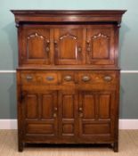 18TH C. WELSH JOINED OAK CWPWRDD DEUDDARN, moulded cornice, ogee pointed fielded panelled doors,