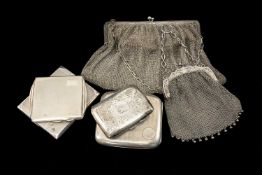 SILVER CIGARETTE CASES & BAGS, engine turned/floral engraved decoration, one initialled, the
