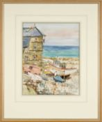 ‡ DAVID HOWELLS watercolour - entitled verso, 'Winston's Boat, New Quay', signed, 37 x 30cms