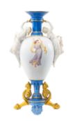 LATE 19TH C. FRENCH PORCELAIN OVIFORM VASE, painted with classical maiden reversed with trophy,