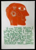 ‡ PAUL PETER PIECH (American, lived / worked Wales 1920-1996) two colour woodcut print - quote