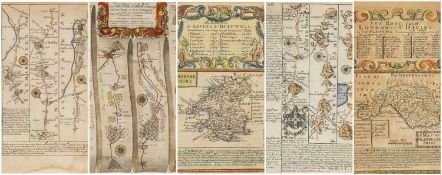 FIVE ANTIQUARIAN MAPS, 17th-18th C., by John Owen & Emmanuel Bowen, and John Ogilby, hand-coloured