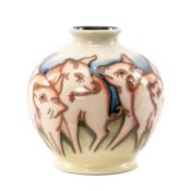 MOORCROFT 'FOWLER'S FARMYARD PIGS' VASE, 2009, impressed marks, with box and card sleeve, 10.5cms