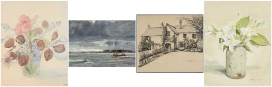 JULIA JONES watercolour - entitled verso, 'Orange Blossom', signed, 24 x 19cms together with two