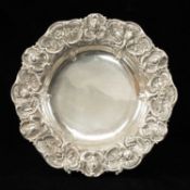 VICTORIAN SILVER EMBOSSED DISH, Walker & Hall, Sheffield 1898, shaped outline with C-scrolled
