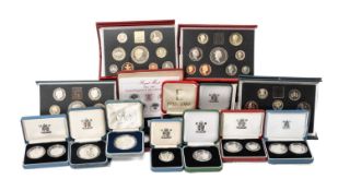 COLLECTION ROYAL MINT UK PROOF COIN SETS, including 1986 eight-coin set with COA, 1996 nine-coin