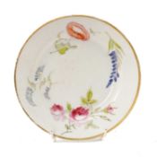 SWANSEA PORCELAIN DESSERT PLATE, 1818 in the trident paste, painted with four flower sprays tot eh