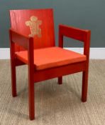 1969 PRINCE OF WALES INVESTITURE CHAIR, stained beech and plywood with olive ash, embossed with