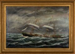 EARLY 20TH C. SCHOOL oil on canvas – ship portrait of Scottish Chieftain, in full sail under dark