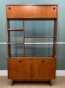 MID-CENTURY TEAK STONEHILL ROOM DIVIDER, upper cupboard with two sliding doors, turned handles,