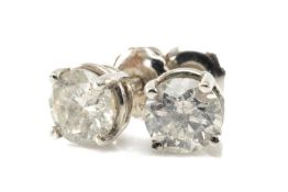 PAIR OF 14KT WHITE GOLD DIAMOND STUD EARRINGS, 1.2ct overall approx., 1.5gms gross in box