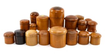 COLLECTION OF PHARMACY TREEN, powder pots mainly in boxwood (18) Provenance: the Karl Johansen (