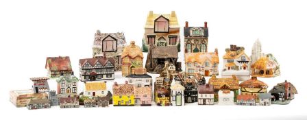ASSORTED CERAMIC COTTAGES, CASTLES, FLAT BACK SMASH MONEY HOUSES ETC including, Staffordshire