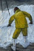 ‡ PHILIP MUIRDEN (1932-2023) oil on card - entitled verso, 'Belgium Fisherman', signed, 29 x 19cms