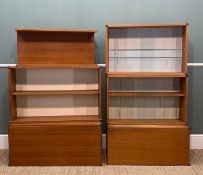 MID-CENTURY TEAK BEAVER & TAPLEY SL FLOATING WALL UNITS comprising, two glazed sliding-door wall