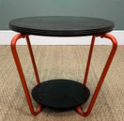 ART DECO STYLE BAKELITE & ANODISED ALUMINIUM OCCASIONAL TABLE, circular top and under tier joined by