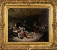 CIRCLE OF SIR DAVID WILKIE (British, 1785-1841), oil on canvas - Rowdy tavern interior, 61 x