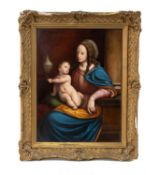 GERMAN PAINTED PORCELAIN PLAQUE, probably KPM, depicting The Madonna of the Cherries after Joos