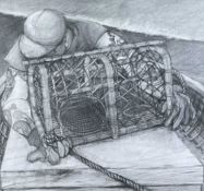 ‡ PHILIP MUIRDEN (1932-2023) pencil on paper - entitled, 'Man & Trap No.1', fully signed, 49 x 53cms