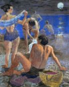 ‡ CLAUDIA WILLIAMS (b.1933) pastel - entitled verso, 'After the Moonlight Swim' on Martin Tinney