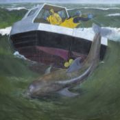 ‡ PHILIP MUIRDEN (1932-2023) oil on canvas - entitled verso, 'Shark', signed, 100 x 100cms