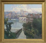 ‡ JAROSLAV ŠETELÍK (Czech, 1881-1955) large oil on canvas - View of Prague, with the Charles